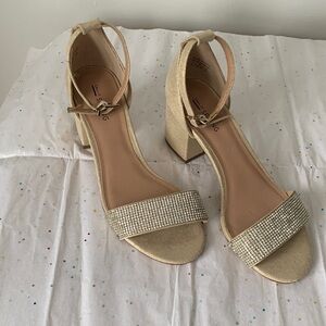 Call It Spring Beige and Gold Block Heels